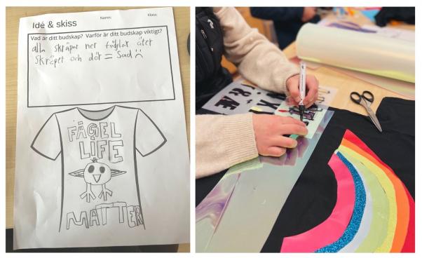 Händer ritar på textil