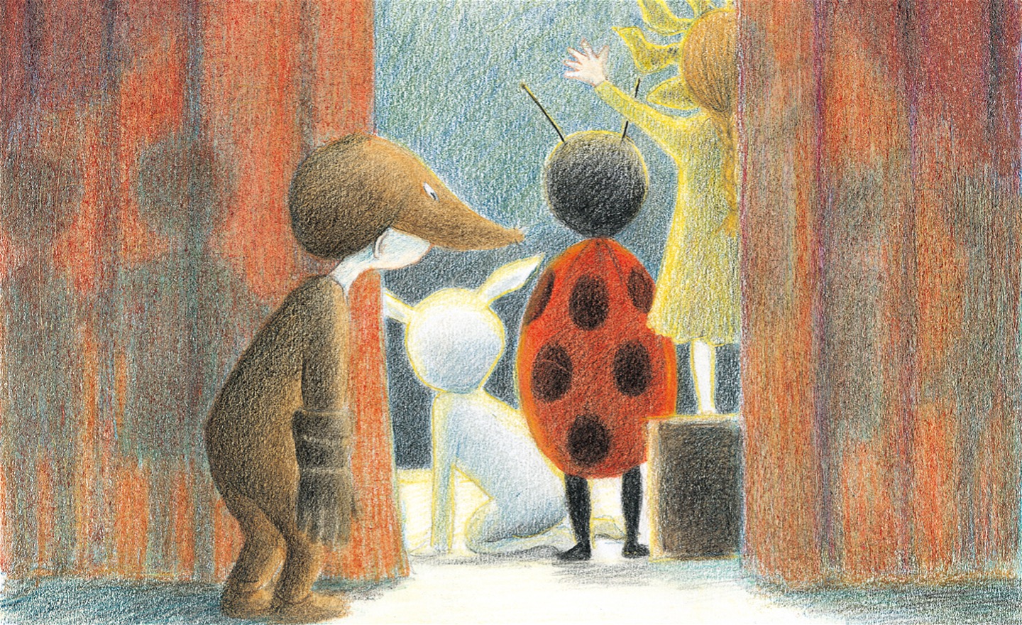 Illustration ur boken Ensam mullvad på en scen