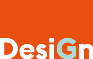 Grafisk bild med ordet Design på orange bakgrund.