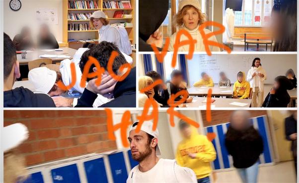 Skådespelare i olika delar av en skola