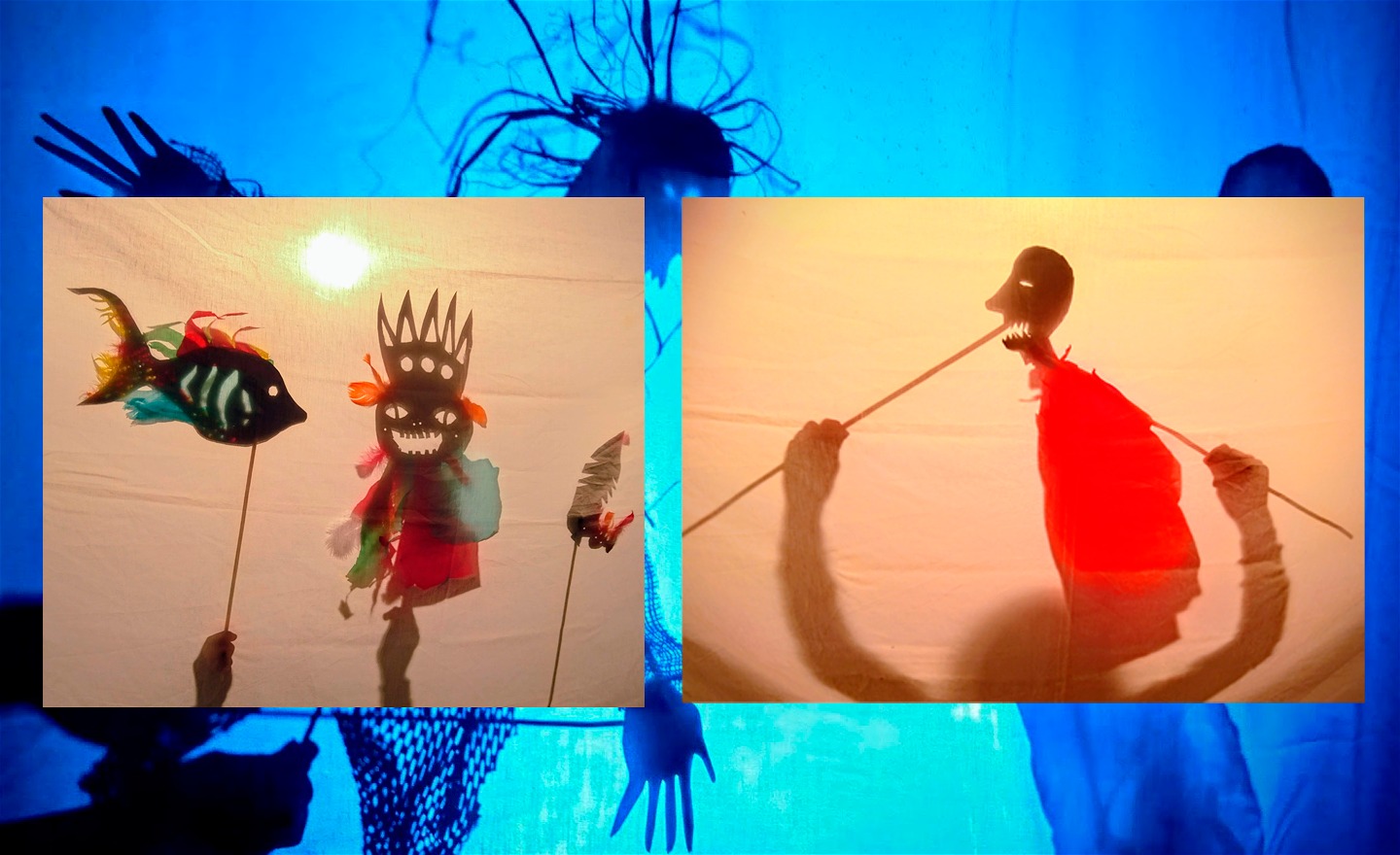 Bilden föreställer barn som gör skuggspelsfigurer.