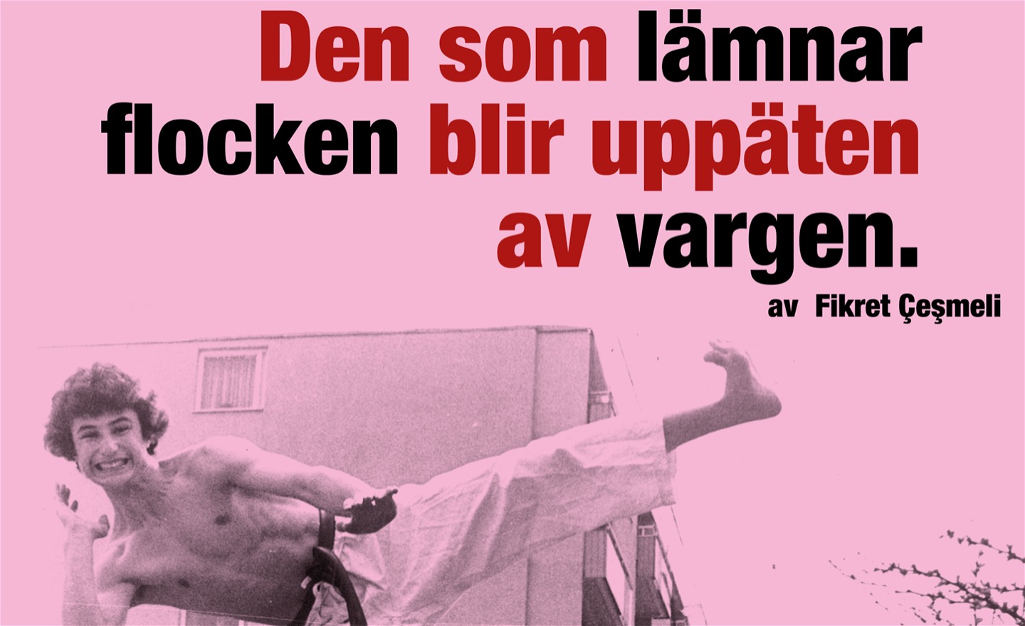 Affisch. Bild av Fikret som ung när han gör en karatespark.