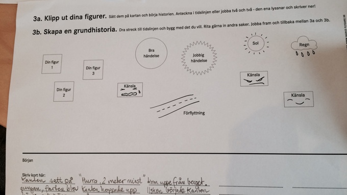 Ett papper med instruktioner för en arbetsuppgift och handskrivna anteckningar.