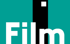 Grafisk bild med ordet Film i vitt på en bakgrund med gröna och svarta färgfält.